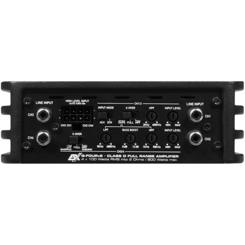 ESX Q-FOURV2 (24V) 4-Channel Class D Digital Compact Amplifier 4 x 100 Watts 2 Ohms 800 Watts Max. Output Power QUANTUM series ESX Q-FOURV2 (24V) 4-Channel Class D Digital Compact Amplifier 4 x 100 Watts 2 Ohms 800 Watts Max. Output Power QUANTUM series